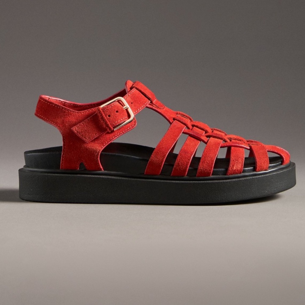 NWT! NEW IN BOX! By Anthropologie Footbed Fisherman Flats Red 8-8.5 EU 39 - Picture 2 of 9